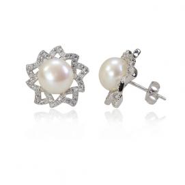 925 silver CZ fresh water pearl earring