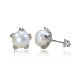 925 silver CZ fresh water pearl earring