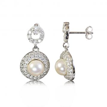 925 silver CZ fresh water pearl earring