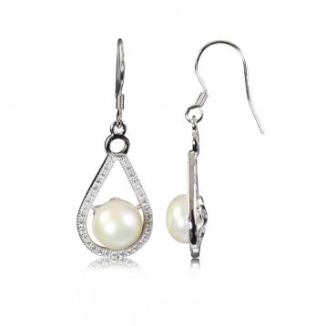 925 silver CZ fresh water pearl earring