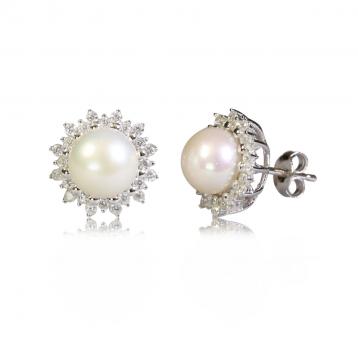 925 silver CZ fresh water pearl earring