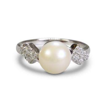 925 Silver CZ Fresh Water Pearl Ring