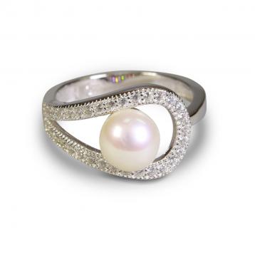 925 Silver CZ Fresh Water Pearl Ring