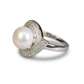925 Silver CZ Fresh Water Pearl Ring