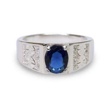 925 Silver Created Blue Sapphire Ring