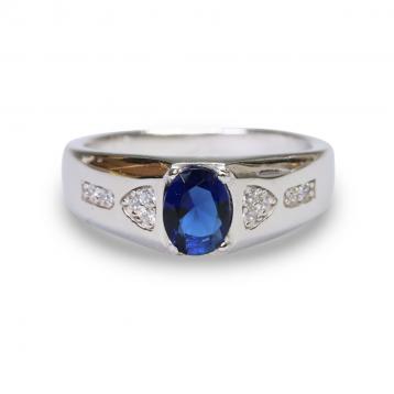 925 Silver Created Blue Sapphire Ring