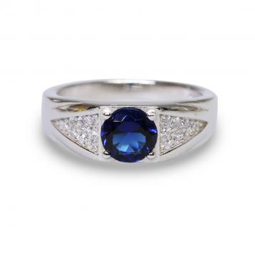 925 Silver Created Blue Sapphire Ring