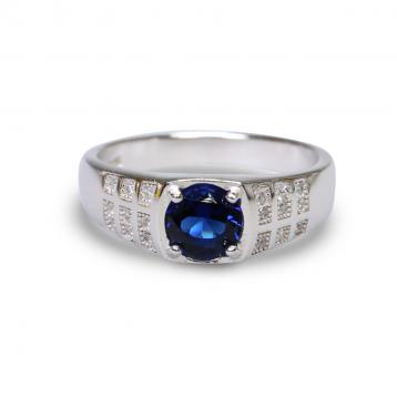 925 Silver Created Blue Sapphire Ring