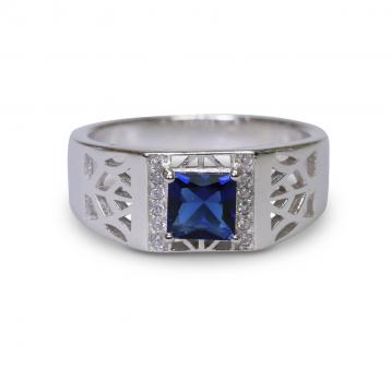 925 Silver Created Blue Sapphire Ring