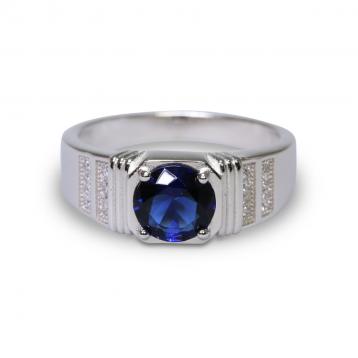 925 Silver Created Blue Sapphire Ring