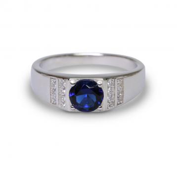 925 Silver Created Blue Sapphire Ring