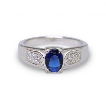 925 Silver Created Blue Sapphire Ring