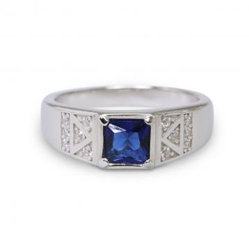 925 Silver Created Blue Sapphire Ring