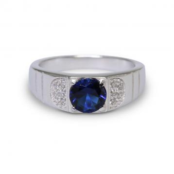 925 Silver Created Blue Sapphire Ring