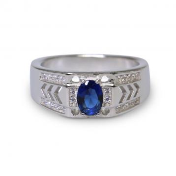 925 Silver Created Blue Sapphire Ring
