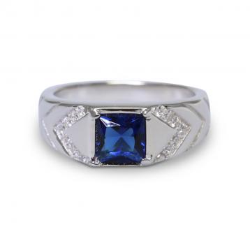925 Silver Created Blue Sapphire Ring