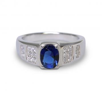 925 Silver Created Blue Sapphire Ring