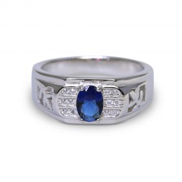 925 Silver Created Blue Sapphire Ring