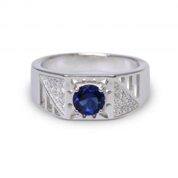 925 Silver Created Blue Sapphire Ring