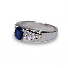 925 Silver Created Blue Sapphire Ring