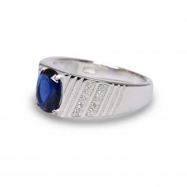 925 Silver Created Blue Sapphire Ring