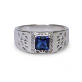 925 Silver Created Blue Sapphire Ring