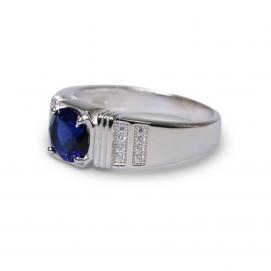 925 Silver Created Blue Sapphire Ring