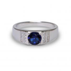 925 Silver Created Blue Sapphire Ring
