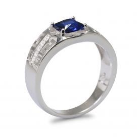 925 Silver Created Blue Sapphire Ring