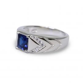 925 Silver Created Blue Sapphire Ring