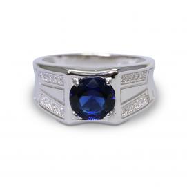 925 Silver Created Blue Sapphire Ring