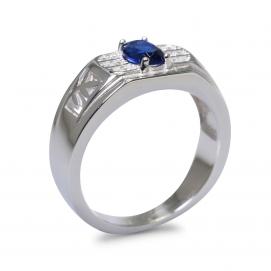 925 Silver Created Blue Sapphire Ring