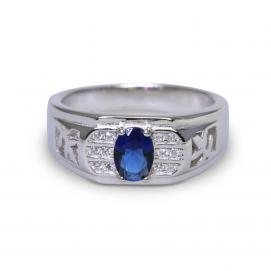 925 Silver Created Blue Sapphire Ring