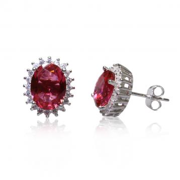 925 Silver Created Ruby Earring