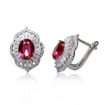 925 Silver Created Ruby Earring