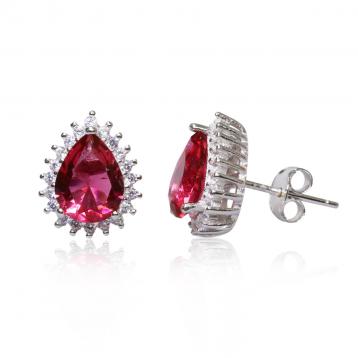 925 Silver Created Ruby Earring