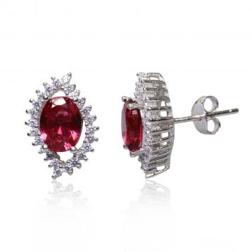 925 Silver Created Ruby Earring