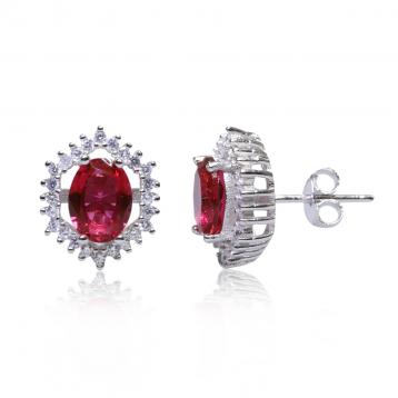 925 Silver Created Ruby Earring