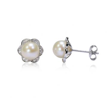 925 silver CZ fresh water pearl earring