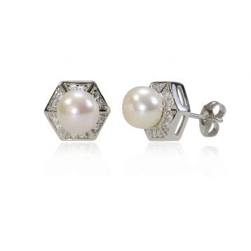925 silver CZ fresh water pearl earring