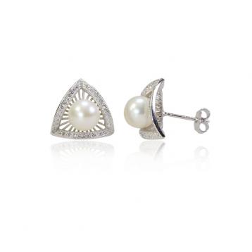 925 silver CZ fresh water pearl earring