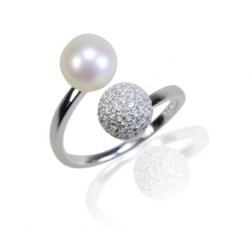 925 silver CZ fresh water pearl ring