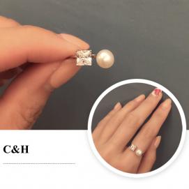 925 silver CZ fresh water pearl ring