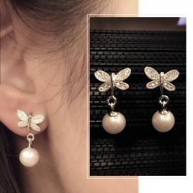 925 silver CZ fresh water pearl earring