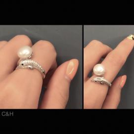 925 silver CZ fresh water pearl ring