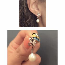 925 silver CZ fresh water pearl earring