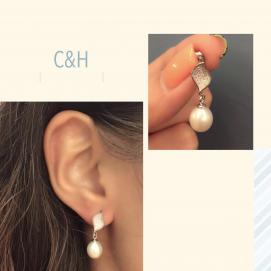 925 silver CZ fresh water pearl earring