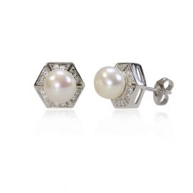 925 silver CZ fresh water pearl earring