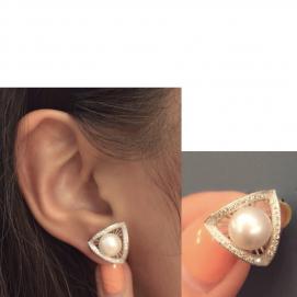 925 silver CZ fresh water pearl earring