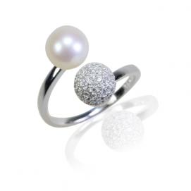 925 silver CZ fresh water pearl ring